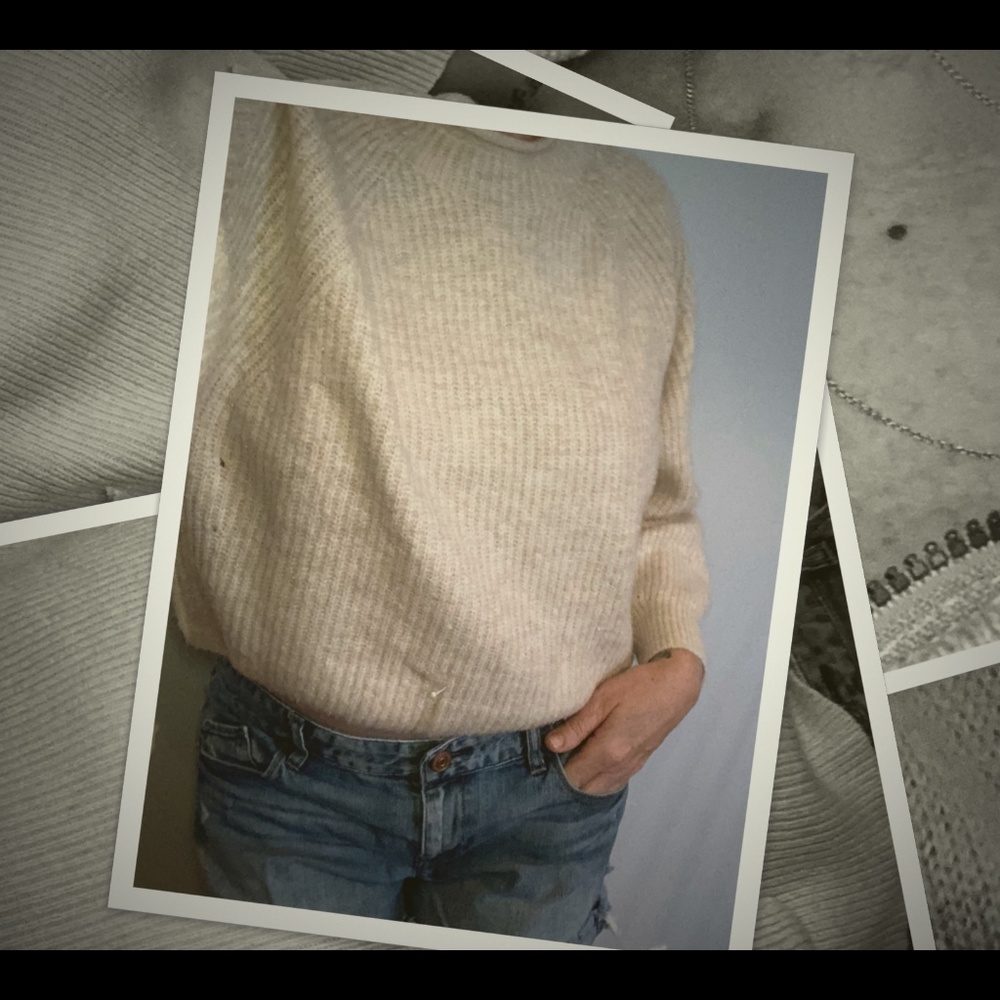 Cream rolled crew neck sweater